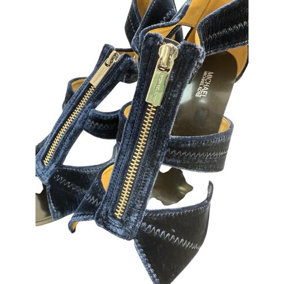 Michael Kors Berkley Sandal Blue Velvet Platform Block Heel Size 9.5M Zipper NWB - Picture 2 of 10